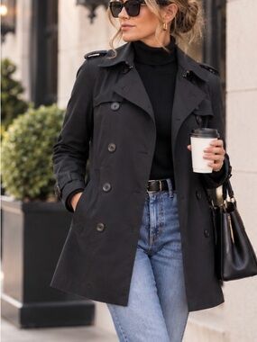 Banana Republic Black Trench Coat L Tall Quiet Luxury Old Money Cotton